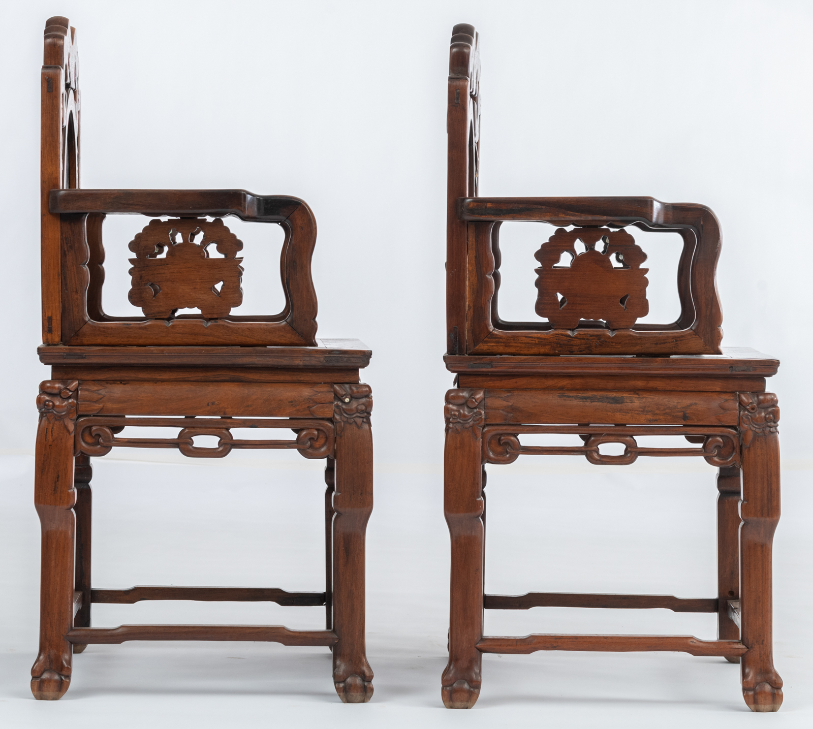 A Chinese rosewood furniture set, with inlaid marble plaques and mother-of pearldecoration, consisti - Image 5 of 16