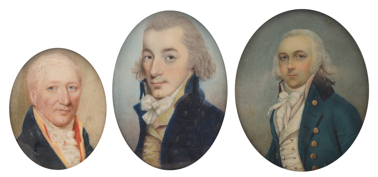 Three English portrait miniatures portraying Regency period gentlemen, two of which certainly waterc