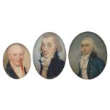 Three English portrait miniatures portraying Regency period gentlemen, two of which certainly waterc