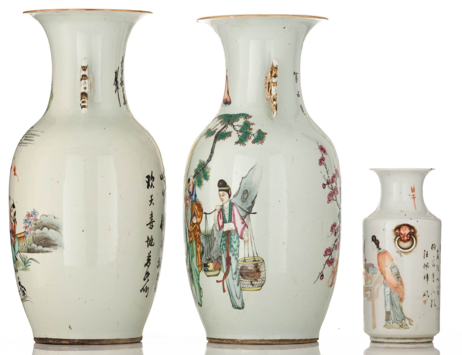 Two Chinese famille rose vases, decorated with figures, flowers and playing children, one vase doubl - Image 2 of 6