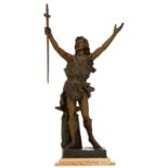 Cagna A., 'Siegfried', dated 1903, patinated spelter on a Jaune Fleuri marble base