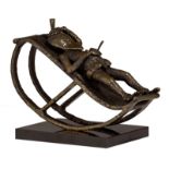 Bouckaert M., the rocking chair, dated 1988, patinated bronze on a noir Belge marble base, H 19 - 21