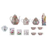 Various Chinese Canton and polychrome floral decorated cups, teapots and covers, pots and covers and