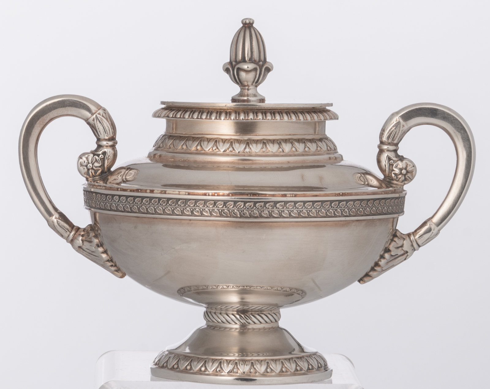 A German four-piece Neoclassical silver 925/000 coffee and tea set with ivory handles, on a matching - Image 12 of 34