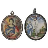 Two 18thC oval-shaped recto-verso devotional reliquary pendants, one portraying on the recto St. Bar