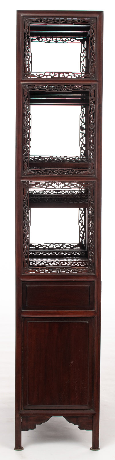 A fine Chinese rosewood display cabinet, decorated with richly carved openwork bandings and brass mo - Image 5 of 5