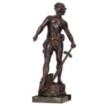 De Luca A., ready for battle, patinated bronze on a noir Belge marble base, H 67 - 71 cm (with base)