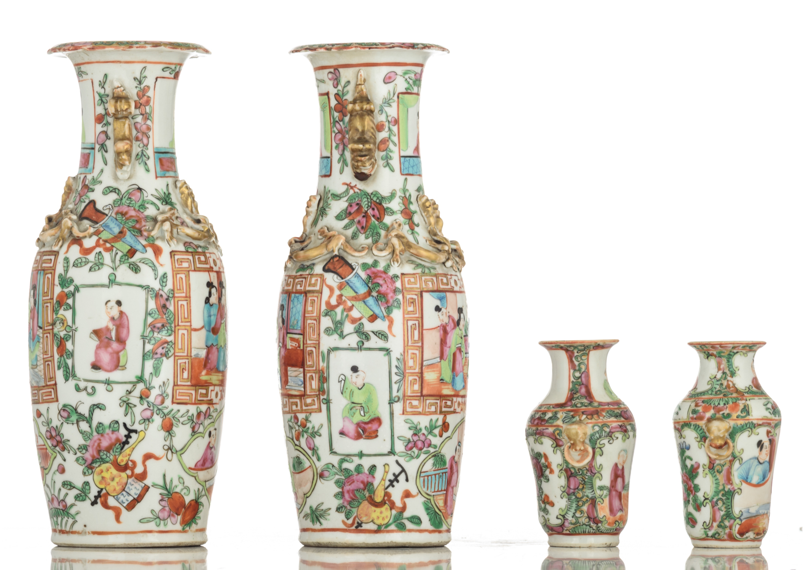 Various Chinese Canton, polychrome and café au lait cups and saucers, vases, miniature vases, pots a - Image 9 of 15