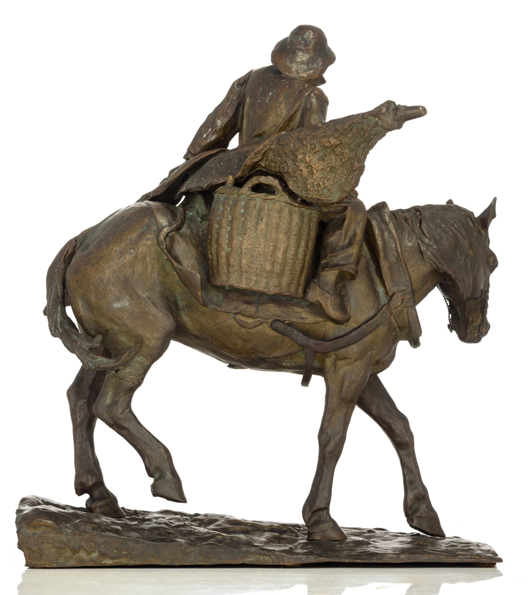 Joris F., a fisherman on horseback, dated 1895, brown patinated bronze, H 46 cm - Image 4 of 7