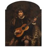 Scott A., the portrait of a young noble man with a guitar, dated 1886, oil on canvas in a richly scu