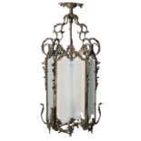 A gilt bronze and glass Rococo style hall lamp, H 99 cm