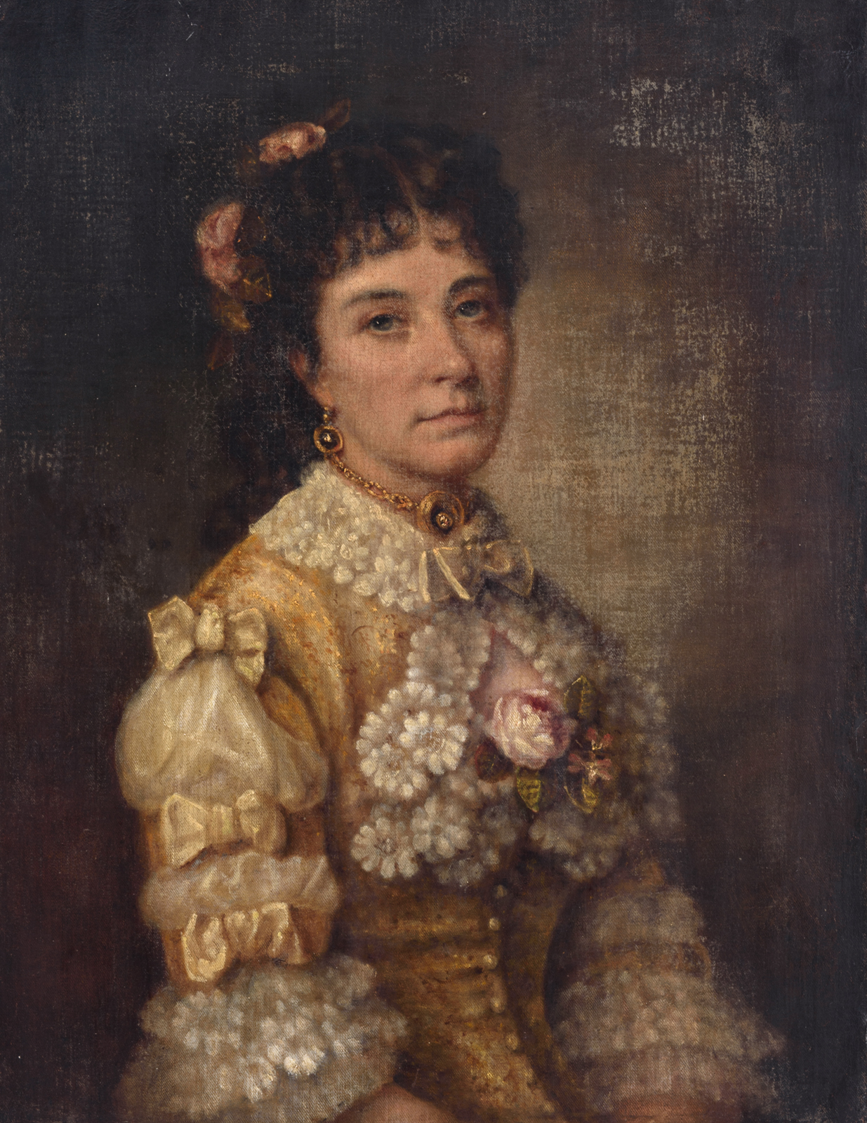 No visible signature, the portrait of a noble young lady, 19thC, oil on canvas, 56 x 73 cm