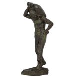 Demanet V., the heavy burden, green patinated bronze, H 55 cm