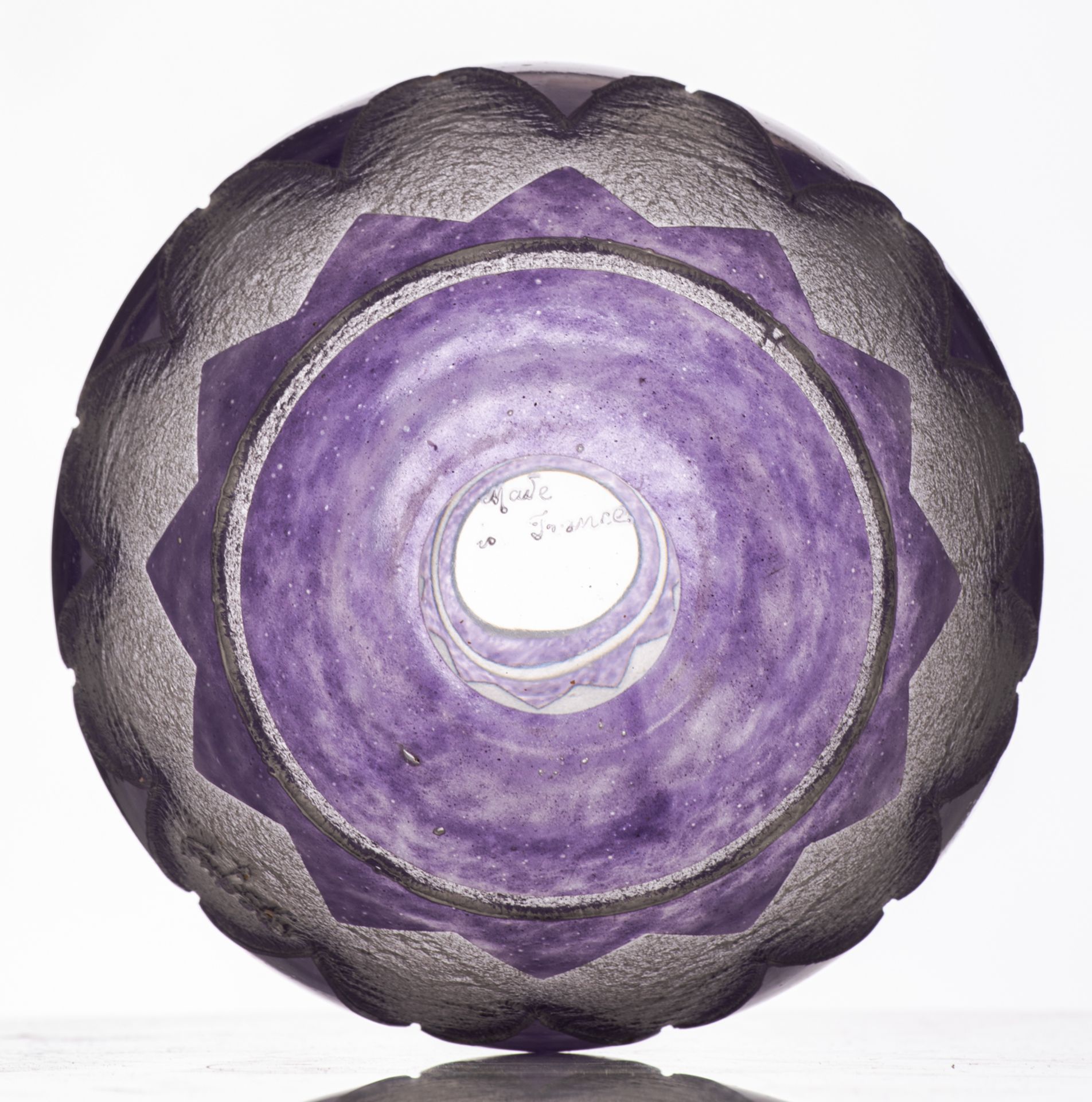 An Art Deco vase by David Gueron Degue, layered glass decorated with purple leaves, H 38 cm - Image 5 of 6