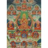 An 18th/19thC Tibetan Buddhist Yellow Hats - Tsong Kha-pa Thangka, framed, image 74 X 101 / with fra