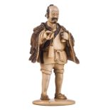 A Japanese patinated ivory group, depicting a peasant smoking a pipe, late Meiji, H 15,5 cm - 262 g