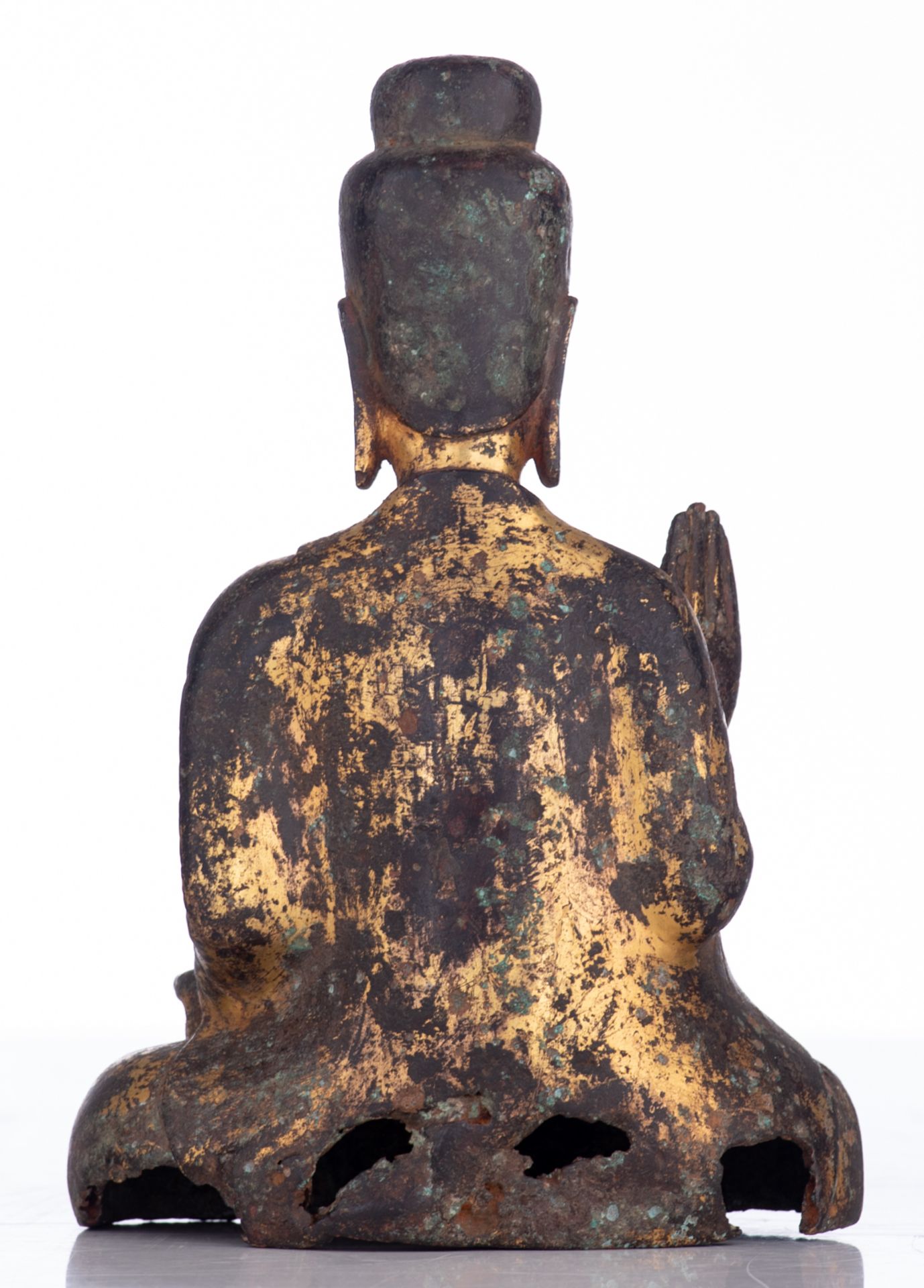 An finely cast Oriental gilt bronze figure, depicting a Buddha, seated in dhayanasana, with the righ - Image 3 of 6