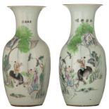 Two polychrome decorated vases, H 43 cm