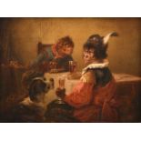 Noterman Z., two drinking monkeys and a dog, oil on wood in a period frame, 32 x 40 cm