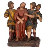 A terracotta group of the imprisonment of Christ, 18thC with 19thC polychrome paint, H 38 cm