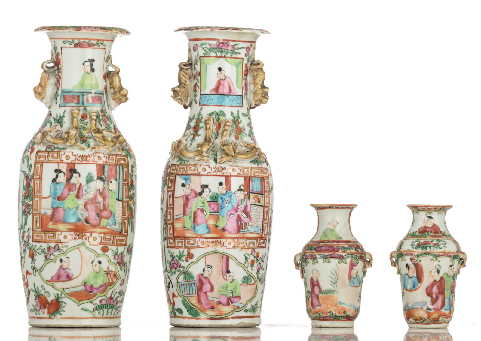 Various Chinese Canton, polychrome and café au lait cups and saucers, vases, miniature vases, pots a - Image 6 of 15