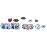 Various Chinese blue and white and café au lait polychrome floral decorated cups and saucers, (cups)