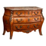 A French Louis XV style commode, with walnut parquetry veneer, gilt bronze mounts and a Brèche marbl