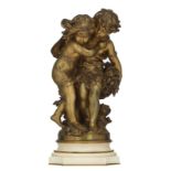 Moreau A., the innocence, patinated bronze on Carrara marble base, H 46 54 cm (with base)