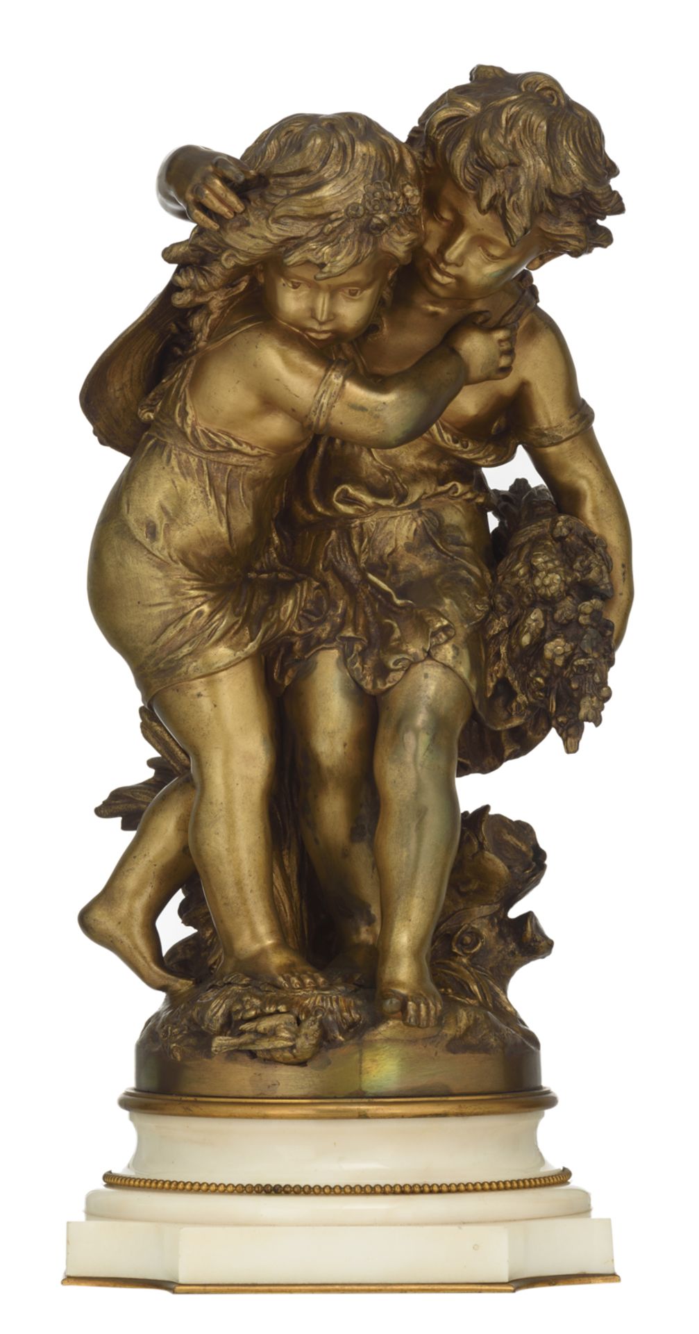 Moreau A., the innocence, patinated bronze on Carrara marble base, H 46 54 cm (with base)