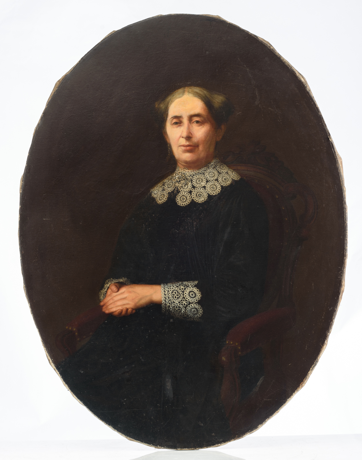 No visible signature, the portrait of a lady, 19thC, oil on canvas, 91 x 122 cm - Image 2 of 3