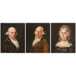 No visible signature, three portraits of two noble men and a lady, first quarter of the 19thC, oil o