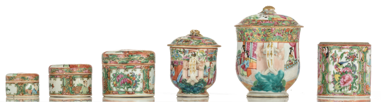 Various Chinese Canton, polychrome and café au lait cups and saucers, vases, miniature vases, pots a - Image 5 of 15
