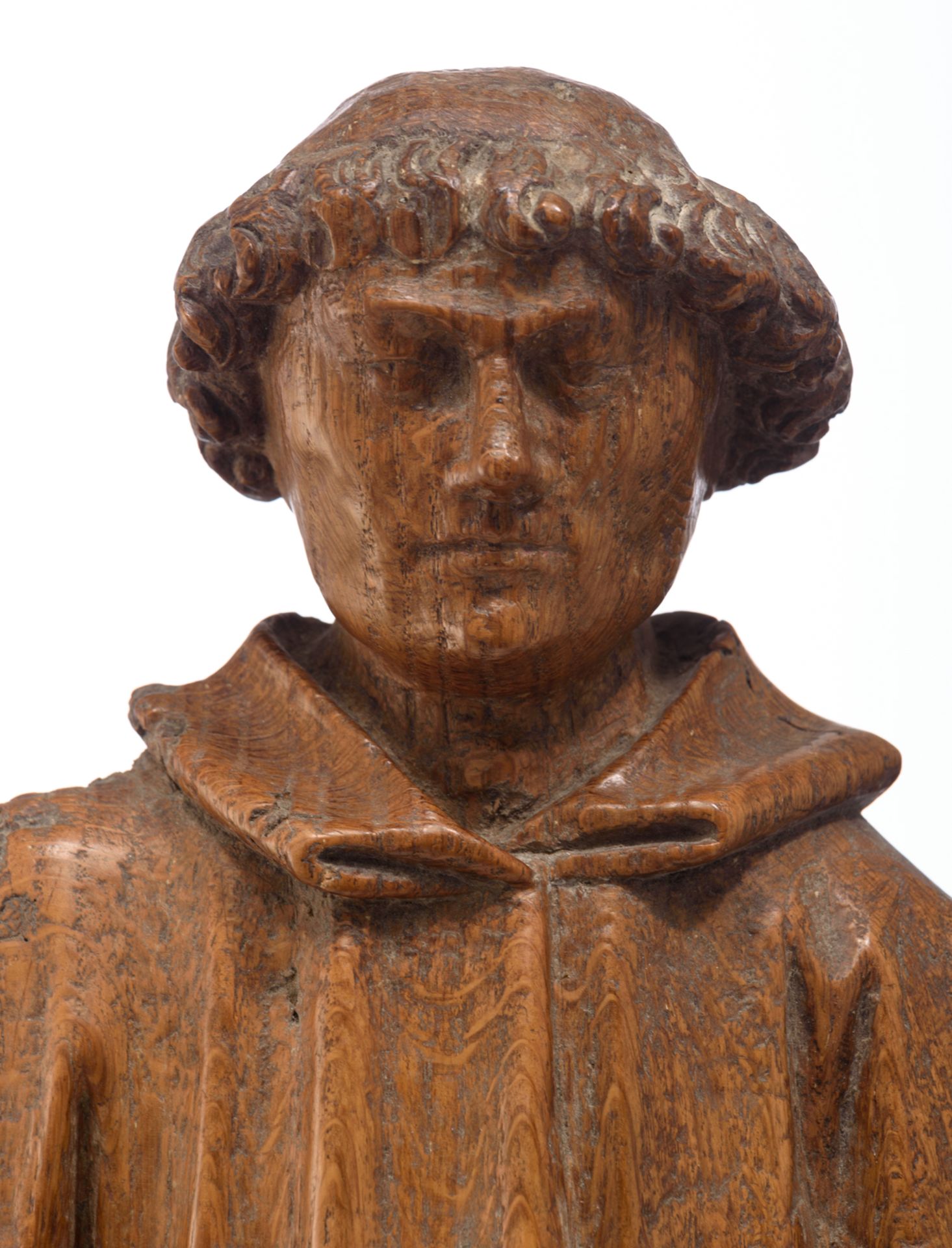 An oak sculpture of Saint Lawrence, 16thC, probably the Southern Netherlands, H 57 cm - Image 6 of 6