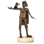 Claerhout J., the falconer, patinated bronze on a travertine base, H 106,5 cm (the sculpture) - 120