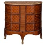 A fine Neoclassical D-shaped commode, decorated with 'cubes sans fin' and 'vannerie' parquetry of ro