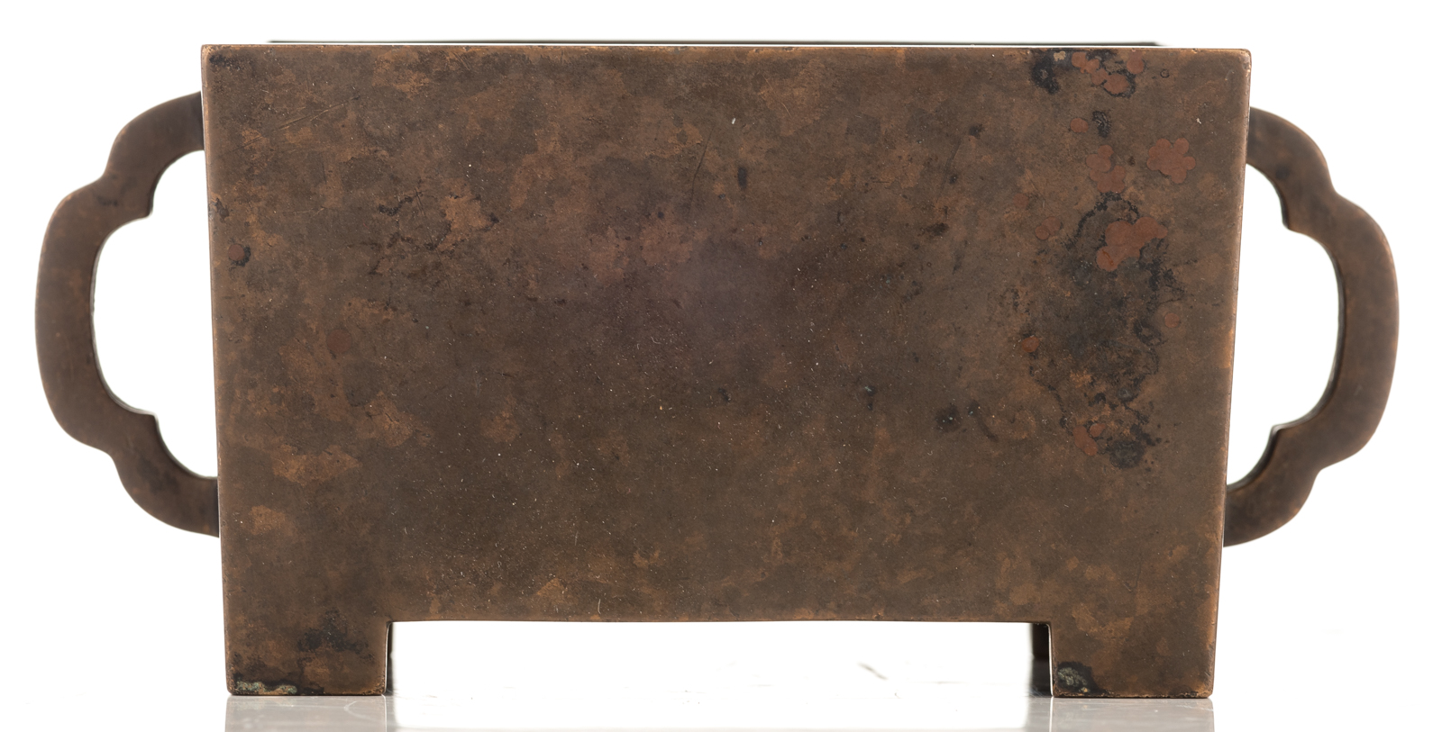 A Chinese bronze rectangular incense burner, marked with 'Nan Ming - Yan Jing, Shi Zhu', probably Mi - Image 2 of 8