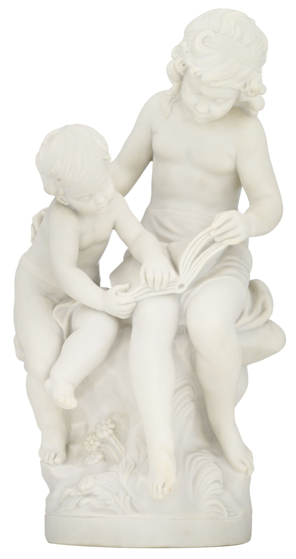 Torrione D., two reading children, a composite sculpture, H 59 cm