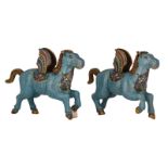 A pair of Oriental cloisonné enamelled winged mythical horses, H 21 - W 7,5 - D 31 cm