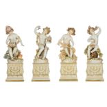 Four polychrome painted Saxony figures representing the four seasons, marked, H 24,5 cm
