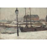 Peiser K., a harbour view in winter, oil on canvas on plywood, 33 x 47,5 cm Is possibly subject of t