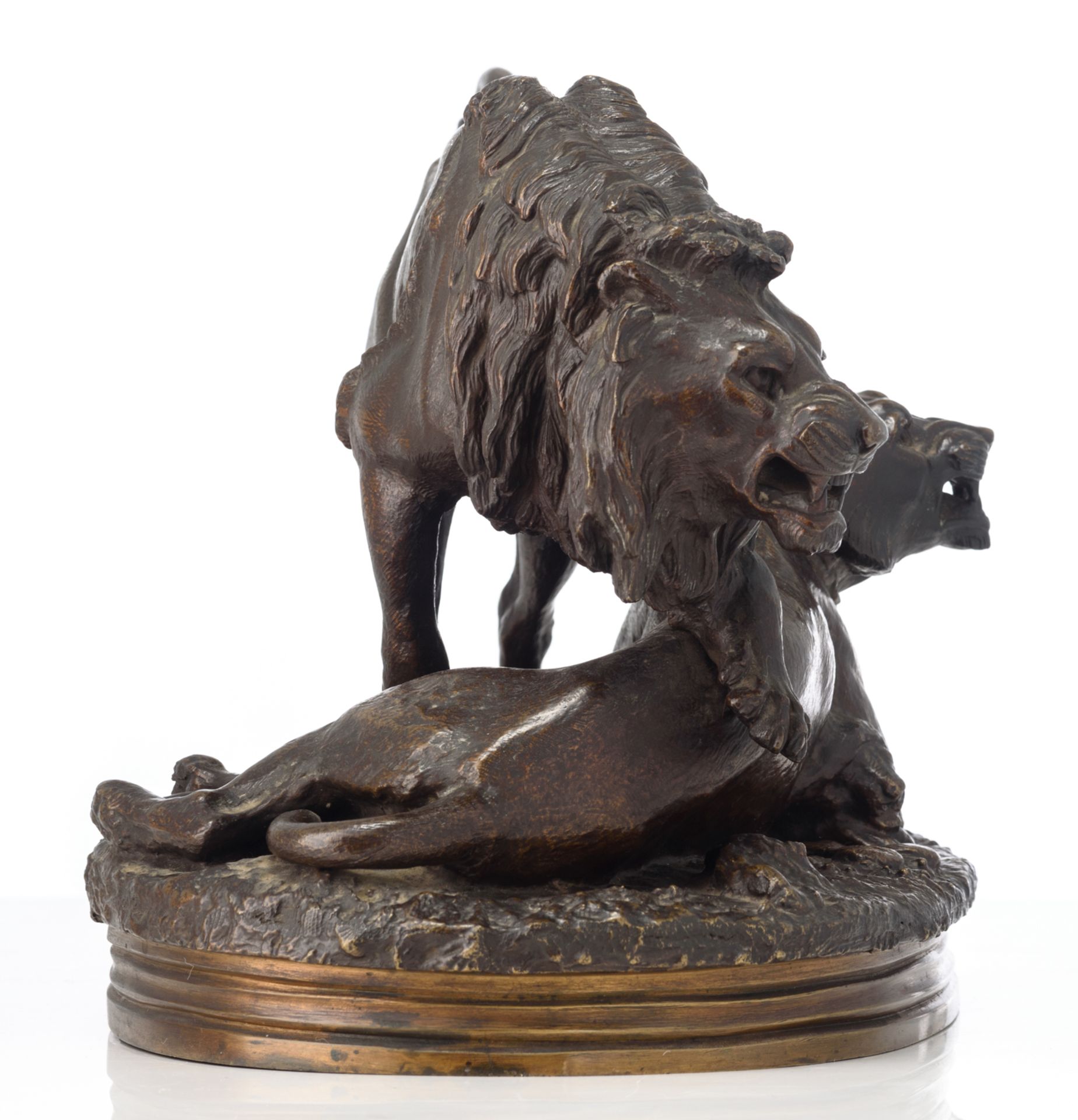 Waagen A., a family of lions, patinated bronze, H 30,5 - W 48 cm - Bild 5 aus 7