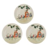 Three Chinese famille rose dishes with Western decoration, with a Qianlong mark, ø 21 cm
