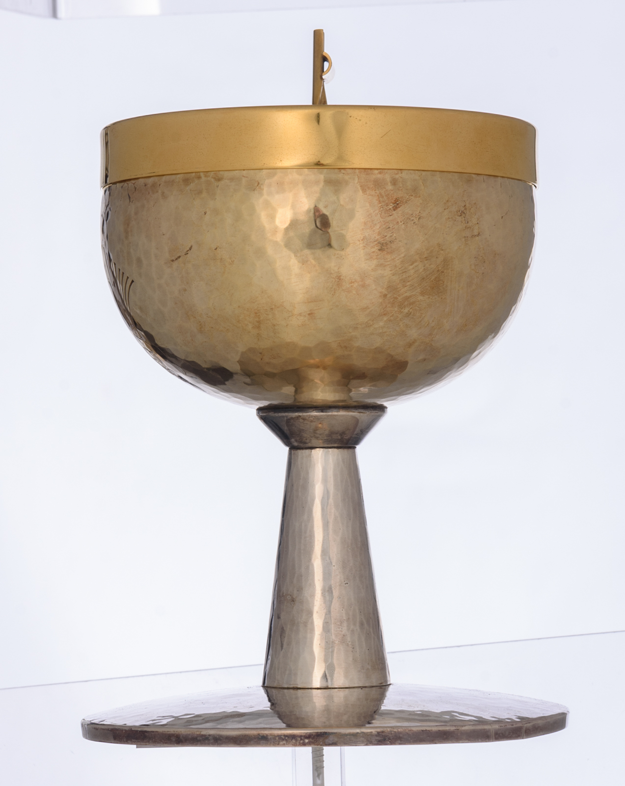 A 1950s silver and gilt silver chalice and cover, with the matching spoon, marked Durieu, Kain, tota - Image 3 of 9
