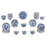 Various Chinese blue and white cups (20) and saucers (14), 18thC, H 5 - 6 - ø 12,5 - 15 cm