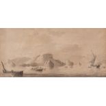 No visible signature, a coastal landscape (attributed to Chatelet Cl. L.), ink, pen and lavis, 18thC