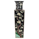 A Chinese famille noire quadrangular 'prunus' vase, H 40,5 cm