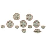 Six Chinese gilt and polychrome decorated export porcelain cups and saucers, the roundels with Weste