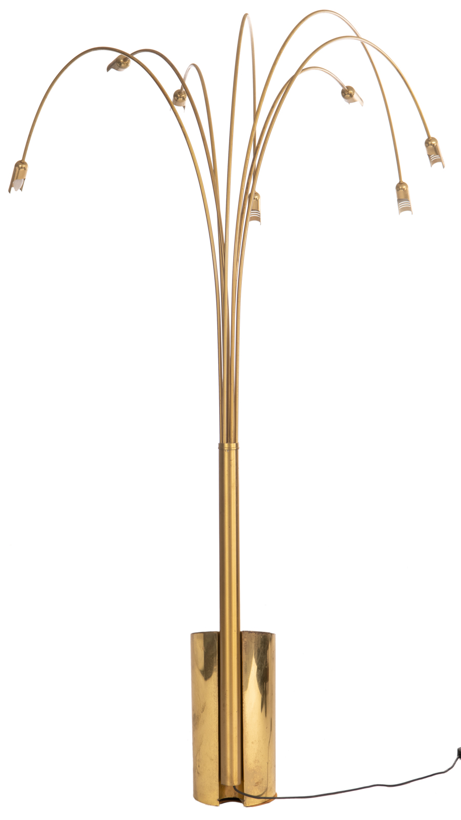 A large brass 1950s design floor lamp, with six adjustable reed-shaped branches, H 230 - W 200 cm - Image 3 of 5