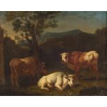 Monogrammed NB, F. ('Nicolaes Berchem, Fecit'), a landscape with three cows, dated 1656, oil on canv
