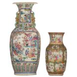 A Chinese famille rose relief vase, decorated with court scenes and animated scenes, 19thC; added a